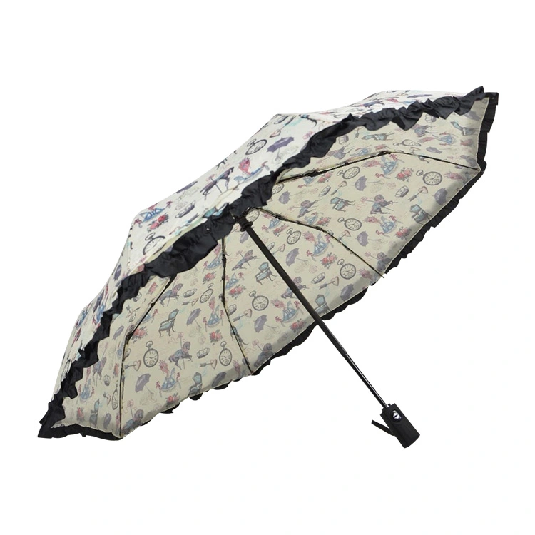 Ветрозащитный 3-х складной кружевной зонт